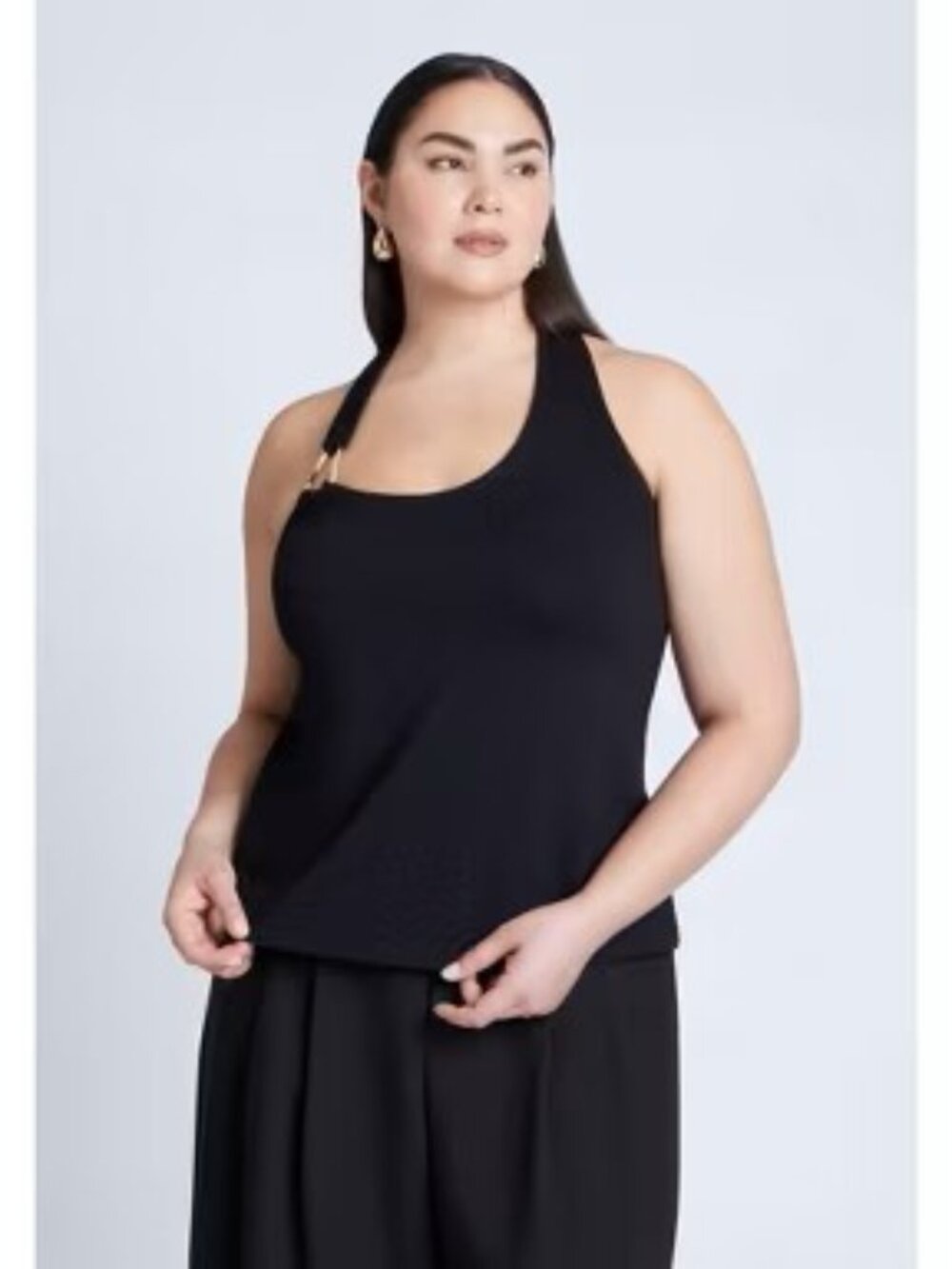 ELOQUII Asym Halter With Gold Hardware Detail